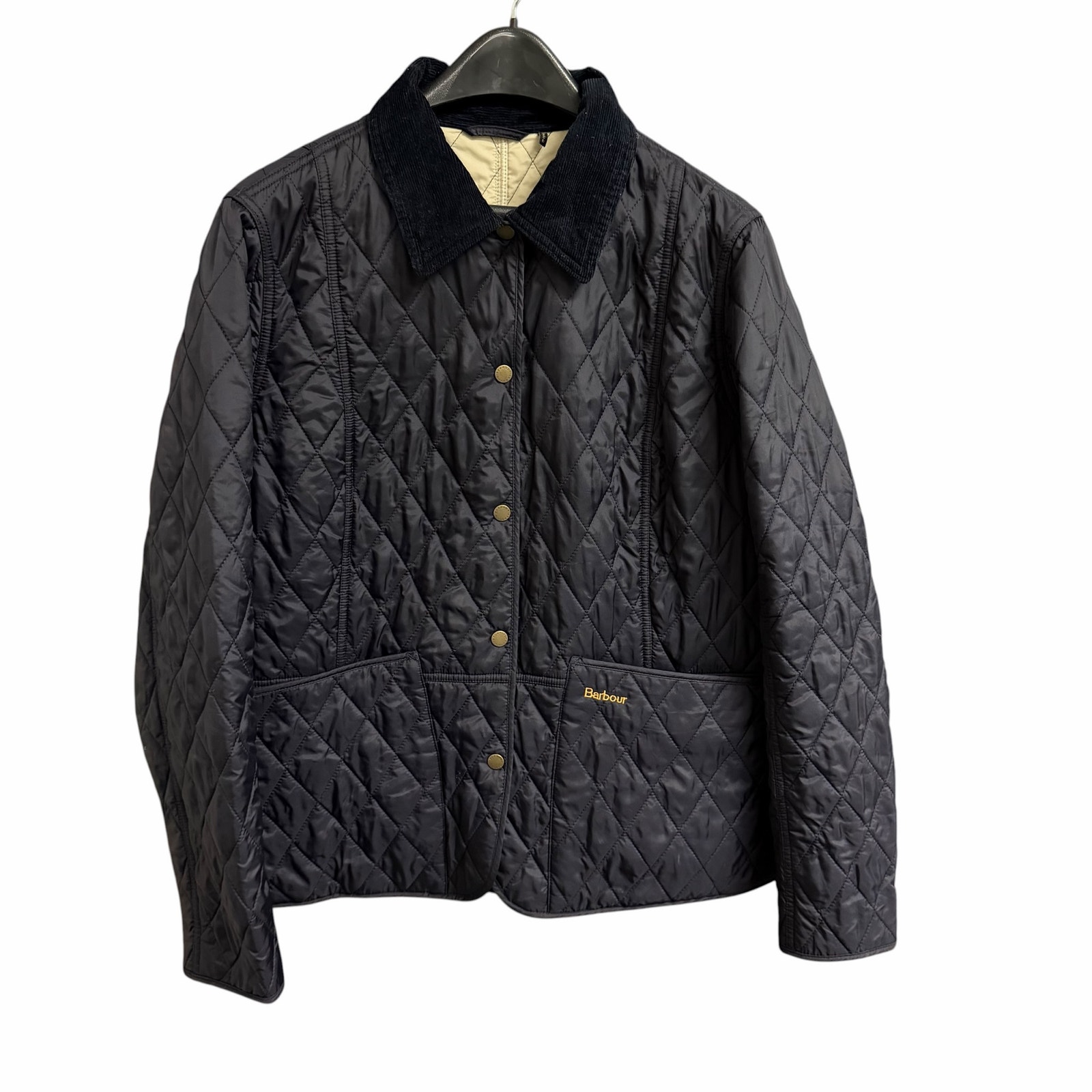 Barbour Summer Liddesdale Quilted Jacket Corduroy Collar Navy Womens Size 16